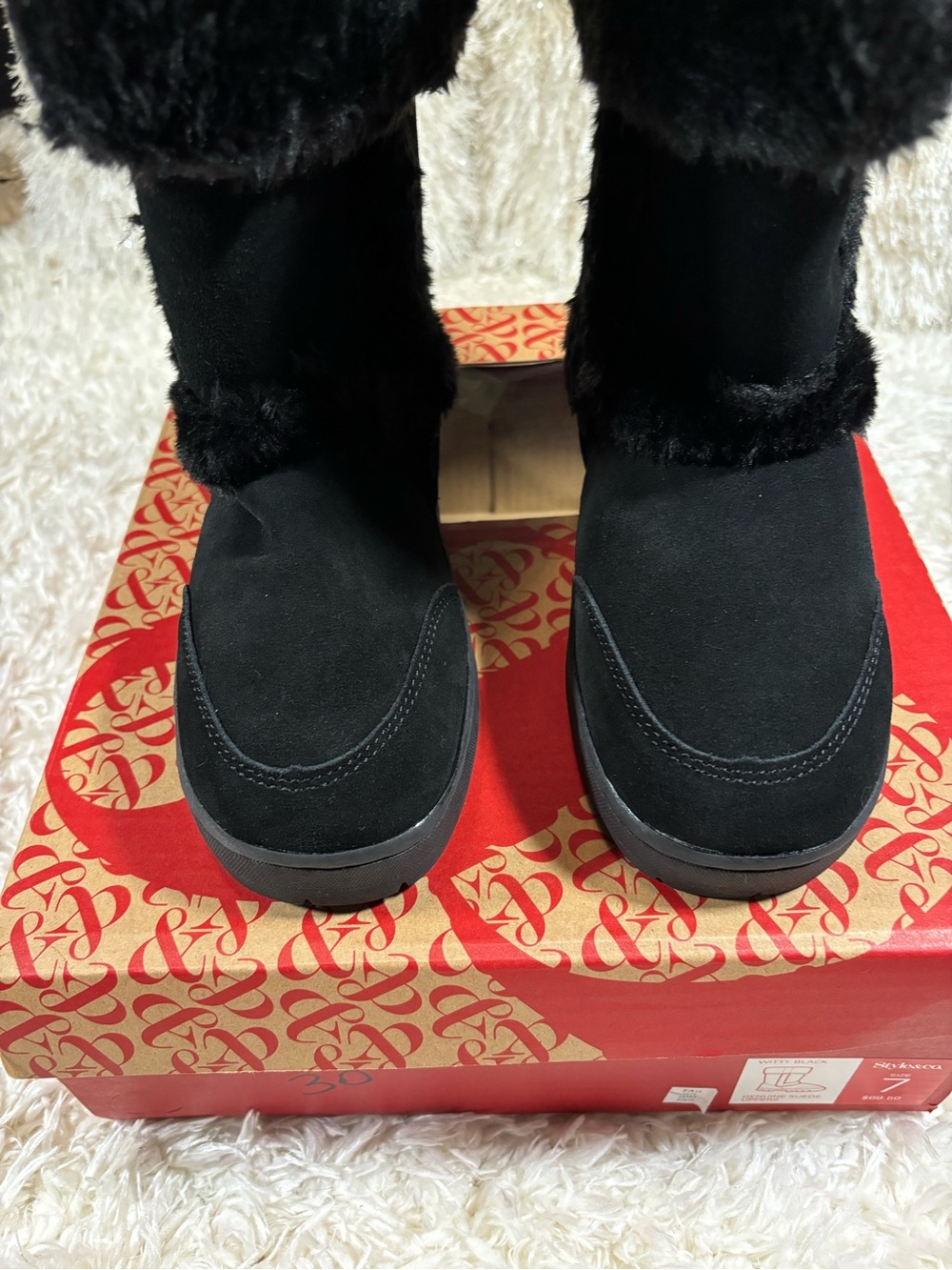 Style & Co Women's Witty Black Suede & Faux Fur Winter Boots-7 - Picture 5 of 8
